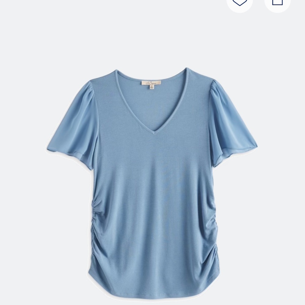 Chic Light Blue V-Neck Short Sleeve Top